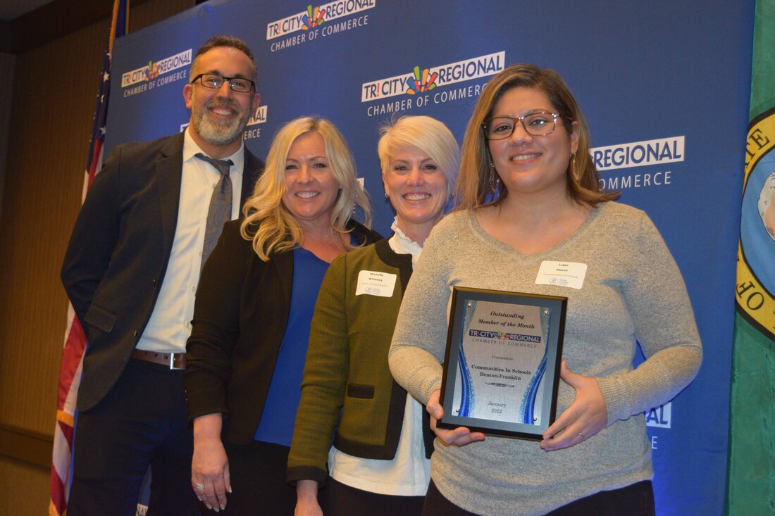 (left to right) Clinton Sherman, Richland School District, Dr. Traci Pierce, Kennewick, School District, Michelle Whitney, Pasco School District, Lupe Mares, Communities in Schools Benton-Franklin